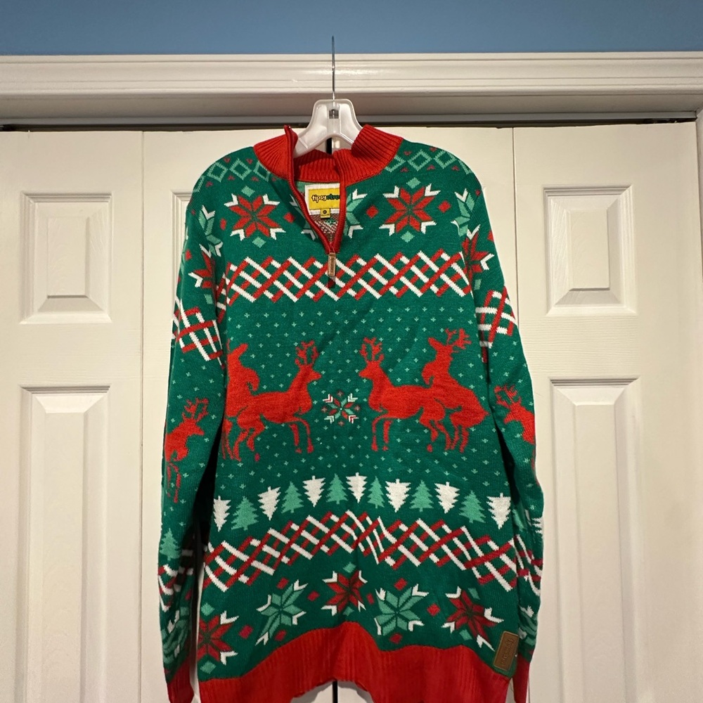 Reindeer Zip-up Ugly Christmas Sweater